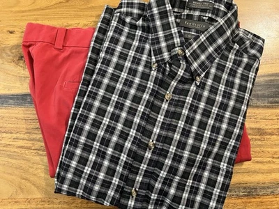 Новый без ценников винтажный 2 кармана Van Heusen не железо Tartan синий зеленый клетку рубашка 16 L - Изображение 1 из 4