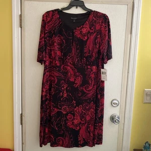 Connected Apparel Dress 18W Red/Black Design Short Sleeve New - Picture 1 of 9