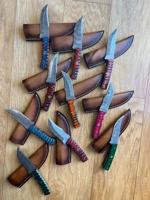 Lot of 10 Pieces of 8" Handmade Damascus Micarta Knives with Leather Sheath B - Image 1 of 4