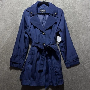 liz claiborne Outerwear Water Resistant Navy Belted Trench Coat Women's XL - Picture 1 of 20