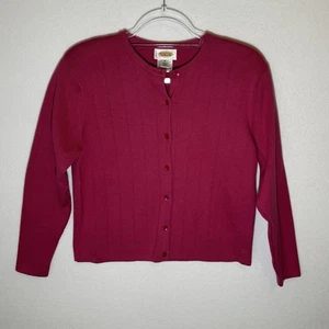 Talbots Vintage 100% Cotton Pointelle Magenta Cardigan Size Small - Picture 1 of 6