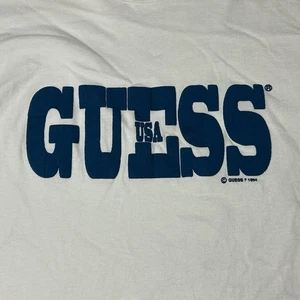 T-shirt vintage GUESS USA XL bianca 1994 stampa puff maglietta uomo rap hip-hop grunge - Foto 1 di 21