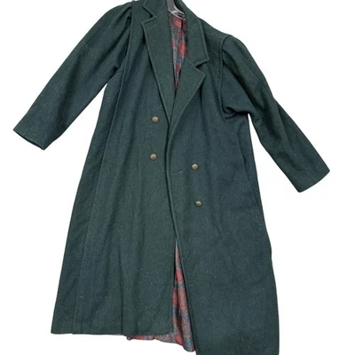 Vintage Jofeld Coat Womens Medium Green Double Breasted Long Lined Wool Look 80s - Image 1 of 4