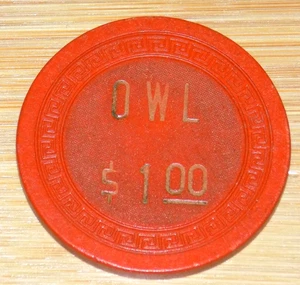 Ficha de $1 Owl Club Casino Battle Mountain Nevada 1956 años 50 juego coleccionable - Imagen 1 de 2
