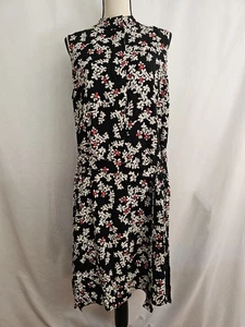 Lafayette 148 Dress Womens Size L Marley Black White Red Floral Midi Sleeveless - Picture 1 of 10