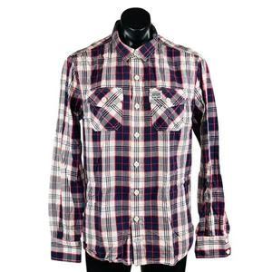Superdry Shirt Men's Size 2XL Blue/Red on White L/S New Wash Basket Flap Pockets - Picture 1 of 9