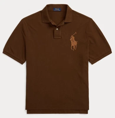 NWT Polo Ralph Lauren Big & Tall Brown LEATHER BIG PONY Mesh Knit Collared Shirt - Image 1 of 4