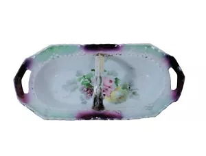 Antiguo plato canasta baratija porcelana rosa brillo con rosas Alemania - Imagen 1 de 4