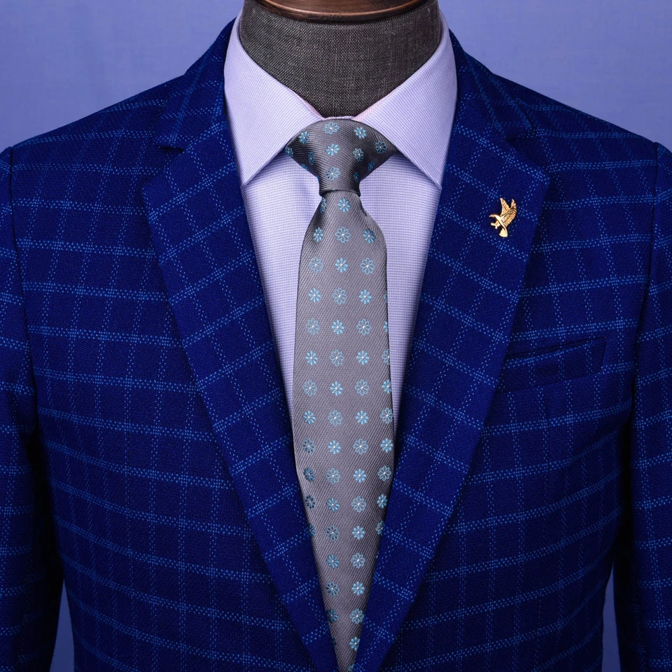 Corbata azul clavel floral de 3 pulgadas para hombre accesorio de negocios trajes a juego camisas Foto 1 de 4