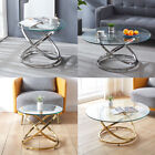 Round Glass Coffee Table Sofa End Side Lines Vision Design Living Room/Bedroom