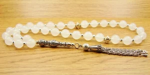 10mmx33 WHITE AGATE Akeek-e-Plasi PRAYER BEADS ISLAMIC TASBIH MASBAHA QURAN GIFT - Picture 1 of 7
