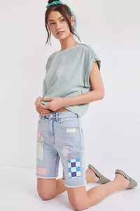 Pilcro Ultra High-Rise Patchwork Light Denim Bermuda Shorts Anthropologie 27 Neu mit Etikett - Bild 1 von 3