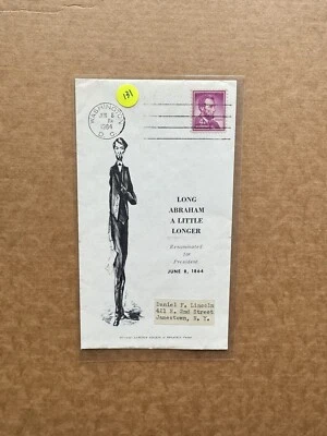 US 1964 Event Cover (131) +Lincoln-Long Abe Cartoon +Pres Renomination Cachet - Image 1 of 2