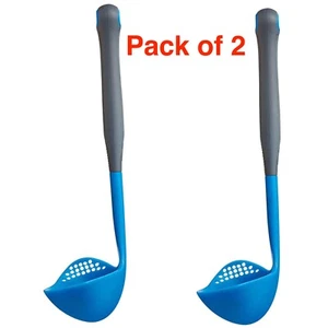 KitchenCraft Colourworks CWBRLADBLU Multi Soup Ladle / Strainer Spoon, Silicone, - Picture 1 of 5