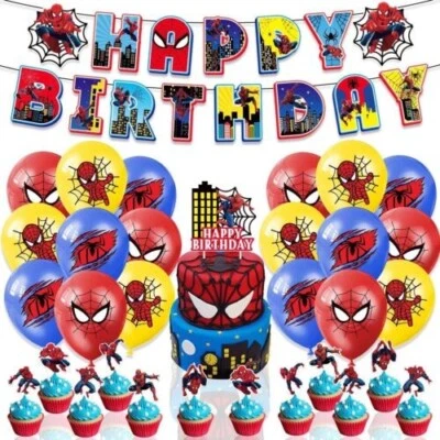 Spider-Man Birthday Party Supplies,Cake Topper Banner Balloons Decorate Set - Image 1 of 4