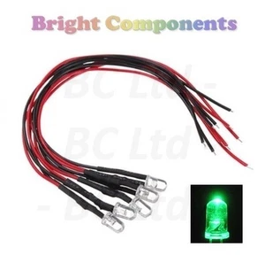 5x Flashing Pre-Wired Green LED 5mm Ultra Bright : 9V ~ 12V : UK Seller - Picture 1 of 1