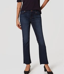 Ann Taylor LOFT Modern Frayed Straight Leg Jeans Pants in Dark Stonewash Sz 26/2 - Picture 1 of 3
