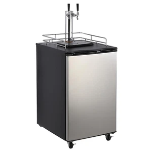 Beer Kegerator, Dual Tap Draft Beer Dispenser, Full Size Stainless Steel Keg Ref - Picture 1 of 6