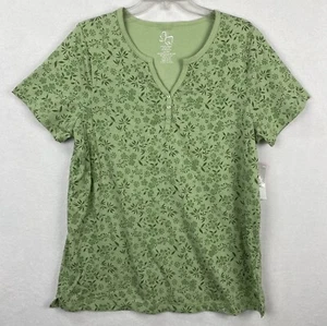 Fashion Bug Women Short Sleeve Henley T-Shirt Sz PLUS 14/16 Green Floral NWT - Picture 1 of 8