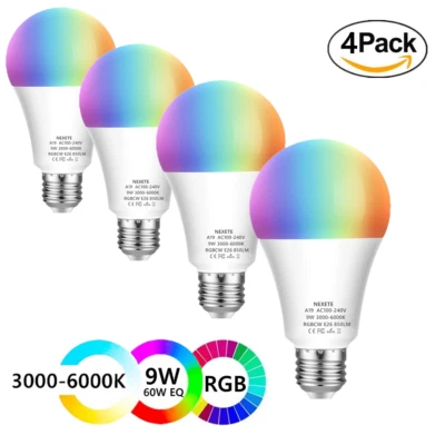 4X Wifi Smart LED light Bulb 9W(60W) A19 850LM RGB+CW Dimmable Alexa/Google Home - Image 1 of 4