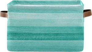 Large Foldable Storage Basket, Teal Turquoise Green Wood Fabric Storage Bin Orga - Picture 1 of 12
