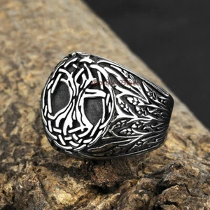 Men's Stainless Steel Celtic World Tree of Life Ring Nordic Yggdrasil Size 9-13 - Picture 1 of 6