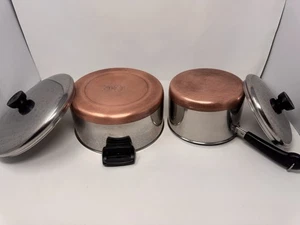Revere Ware Copper Bottom Cookware Lot 3 Qt Sauce Pan 4.5 Qt Stock Pot w/ Lids - Picture 1 of 15