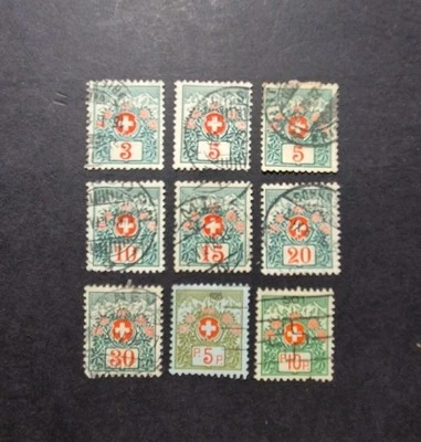 1910-1927 Suiza franqueo debido y franquicia con control n.º sellos, usados Foto 1 de 2