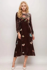 Johnny Was JWLA braun Luciana Samt mühelos Midikleid J33324-8 - Bild 1 von 10