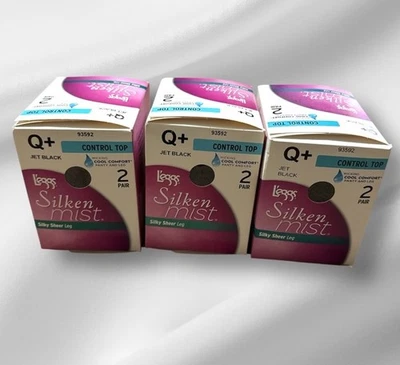 Calcinha L'eggs Silken Mist Jet preta controle superior mangueira Q+ lote de 3 caixas - Imagem 1 de 4