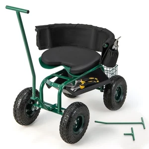 Carro de jardín rodante asiento de trabajo de jardinería al aire libre con altura ajustable y almacenamiento de herramientas - Imagen 1 de 11