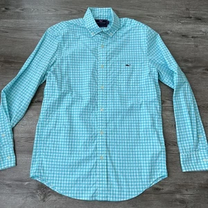 Vineyard Vines Performance Classic Fit Tucker Shirt Mens Small Blue Gingham - Picture 1 of 10