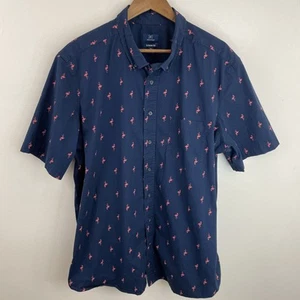 George Shirt Mens 3XL XXXL Blue & Pink Flamingo Short Sleeve Button Down - Picture 1 of 13
