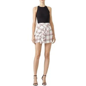 PatBO Women's Windowpane Plaid Print Ruffle Mini Skirt Size 6 - Picture 1 of 9