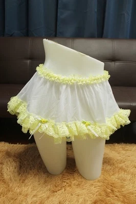 #E6 De Colección 2XL/ElásticoW.24-42" Blanco Nylon Medio Deslizamiento con Encaje Amarillo Longitud 9" Foto 1 de 4