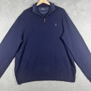 Polo Ralph Lauren Pullover Herren XL Merinowolle dunkelblau 1/4 Reißverschluss gerippt - Bild 1 von 8