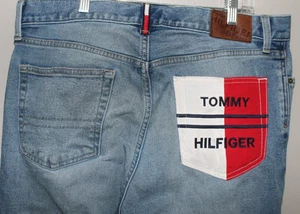 Tommy Hilfiger Denim Slim Tapered Jeans 34x30 Worn Distress Streetwear Faded - Picture 1 of 8