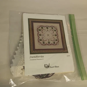 Just Nan "Snowberries" Chart Linen Floss Ribbon Beads Needles - Picture 1 of 7