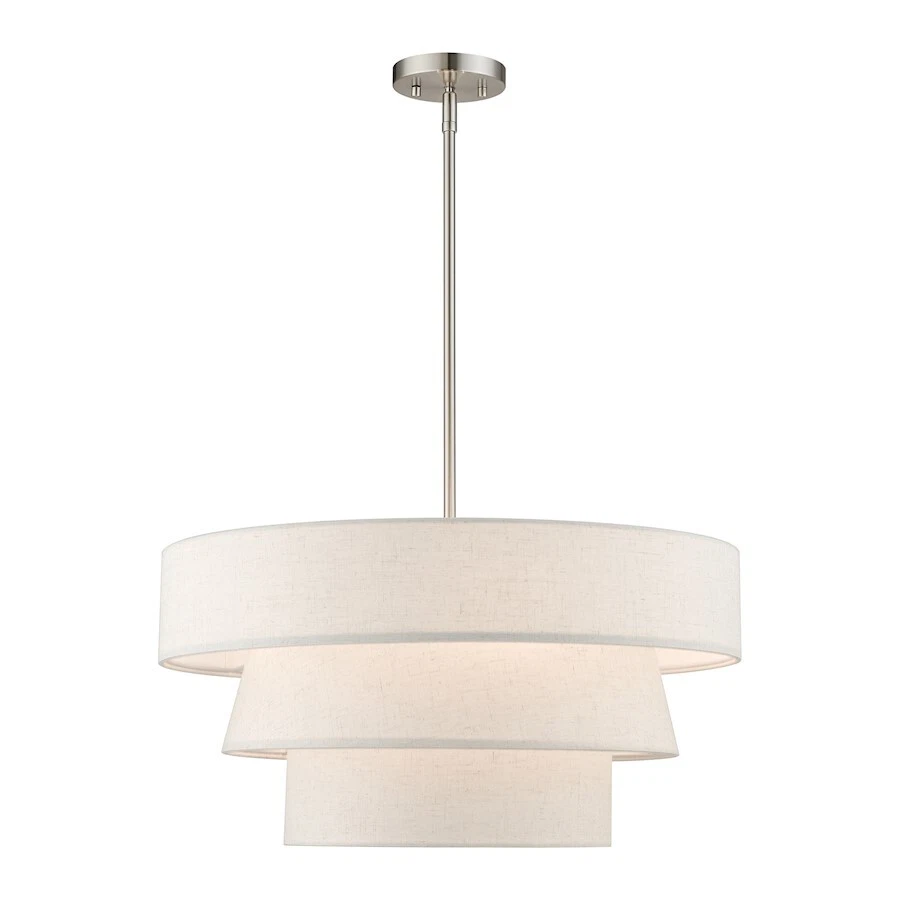 Livex Chandler 4 Light Pendant Chandelier, Nickel/Oatmeal/White - 56724-91 Foto 1 de 1