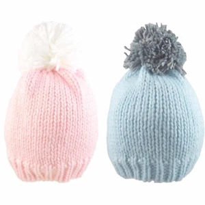 Baby Pom Pom Hat Beanie Bobble Cap Knitted Winter Warm Boy Girl Two Tone 0-18 M - Picture 1 of 5