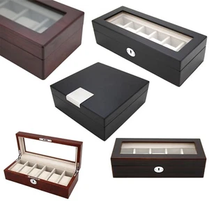 Wood Watch Box 5 or 6 Watches Black Brown Burgundy Distressed - Picture 1 of 21