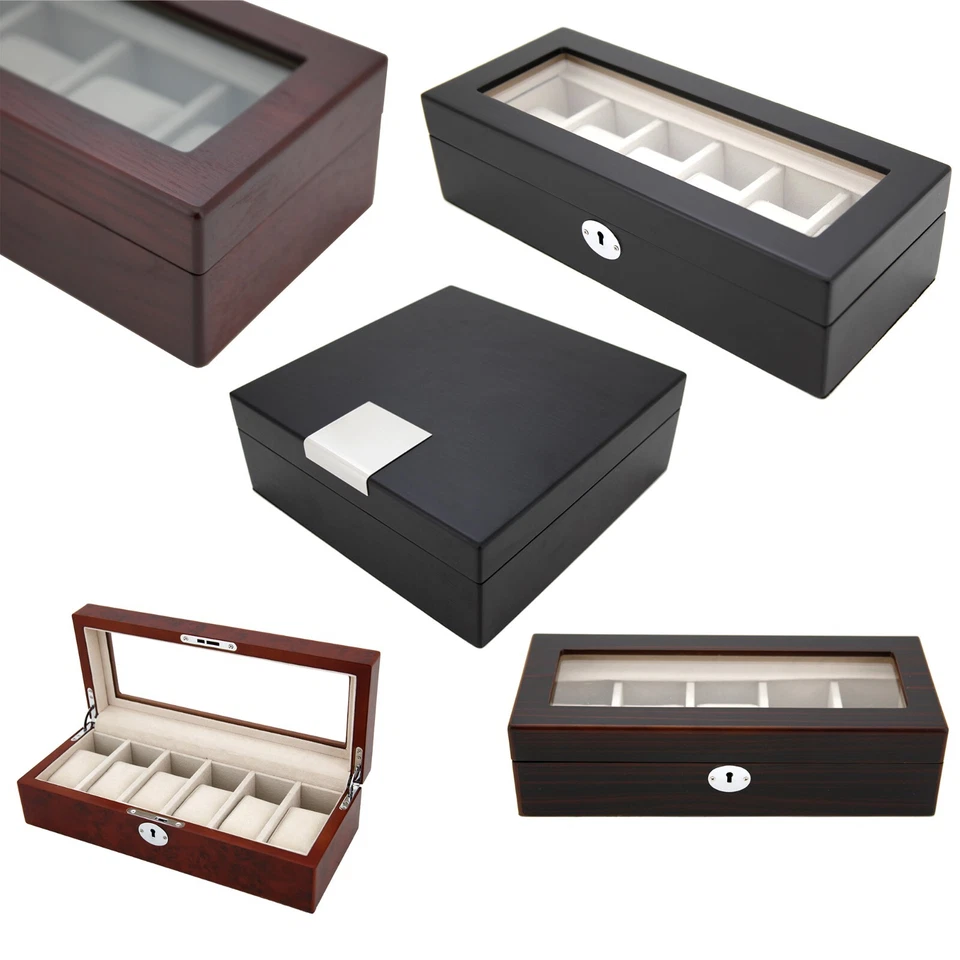 Wood Watch Box 5 or 6 Watches Black Brown Burgundy Distressed - Image 1 of 1