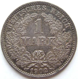 Coin German Reich Empire 1 Mark 1902 J IN Extremely fine / Brillant uncirculated - Picture 1 of 2