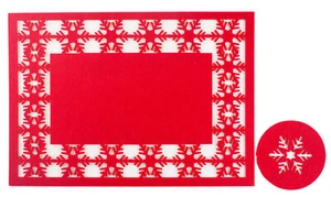 Red Felt Christmas Dinner Table 8 Snowflake Placemats and 8 Matching Coasters - Picture 1 of 2