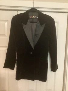 Escada Black Velvet Tuxedo Style Jacket Size 36 - Picture 1 of 4