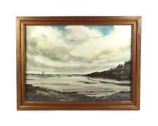 Vintage Signed Watercolor Painting Leon Phinney Maine Shore Coast Seascape Boat