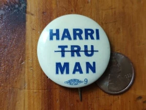 Anti-President Harry Truman Political Campaign Pin Button tab circa 1948 Tru Man - Picture 1 of 3