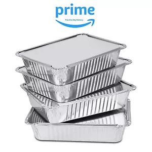 Aluminium Foil Food Containers + Lids Home Takeaway Baking Pans Disposable Trays - Picture 1 of 11