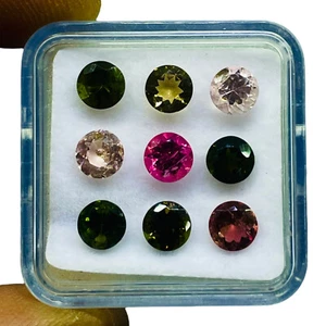 9 Pcs Natural Tourmaline 5mm Round Cut Multi Color Loose Untreated Gemstones Lot - Picture 1 of 8