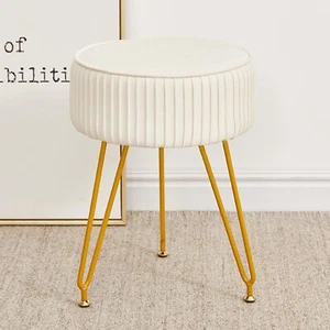 Beige Velvet Vanity Stool Adjustable Legs Makeup Chair Bedroom and Home Decor - Picture 1 of 8